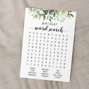 Juego de búsqueda de Word de cumpleaños Tarjeta de