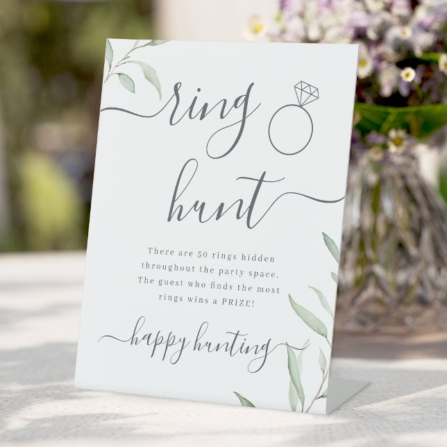 Juego de búsqueda del anillo de boda con señal de  (Minimal greenery ring hunt bridal shower game sign)