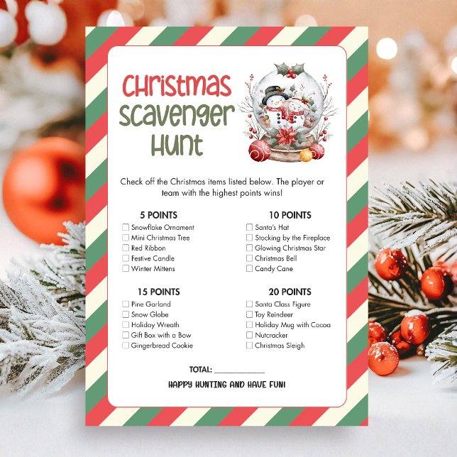 Juego de búsqueda del día de Navidad (Christmas Scavenger Hunt Christmas Game Card)