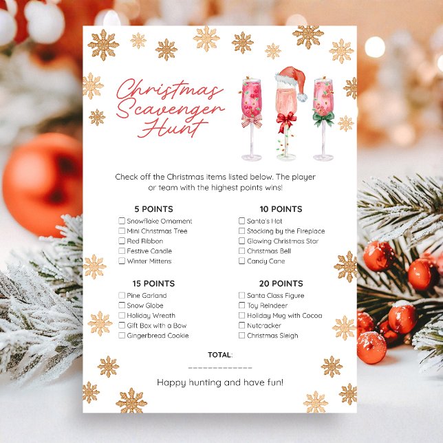 Juego de búsqueda del tesoro de Navidad (Scavenger Hunt Christmas Game Card)