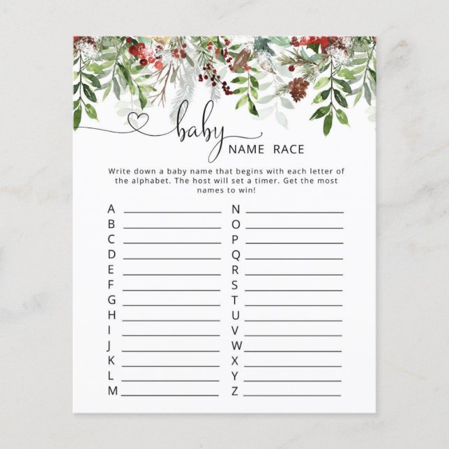 Juego de carrera de nombres de bebé de hoja perenn (Anverso)