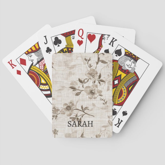 Juego de cartas con diseño floral marrón (Reverso)