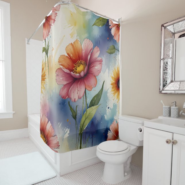 Juego de Cortina de Ducha Floral Pastel (In situ)