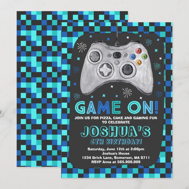 Juego de cumpleaños Invitación de videojuego Cumpl (Anverso / Reverso)