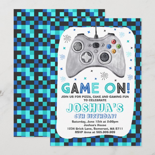 Juego de cumpleaños Invitación de videojuego Cumpl (Anverso / Reverso)