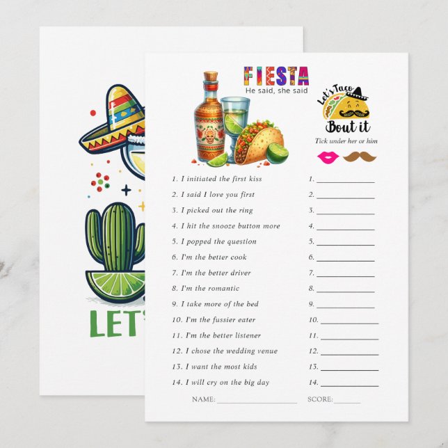 Juego de Despedida de Soltera "Él dijo, Ella dijo" (Anverso / Reverso)