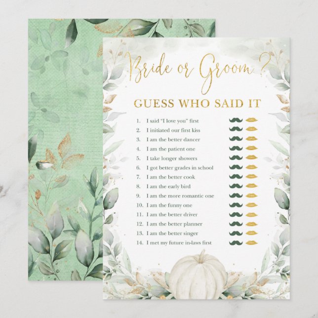 Juego de ducha de la novia o de la calabaza de la  (Anverso / Reverso)