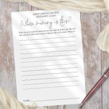 Juego de ducha de novia cuya memoria tarjeta blanc