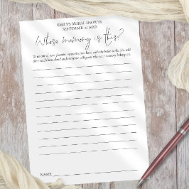 Juego de ducha de novia cuya memoria tarjeta blanc