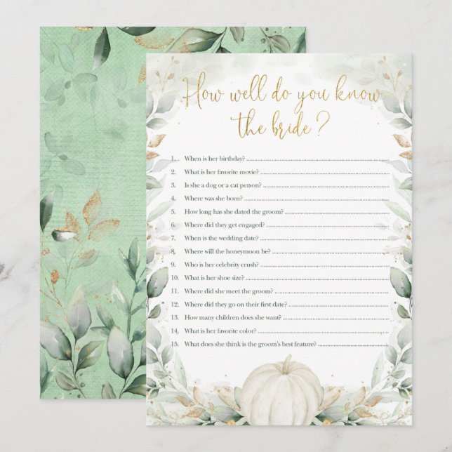 Juego de ducha de novia de calabaza ¿Qué tan bien  (Anverso / Reverso)