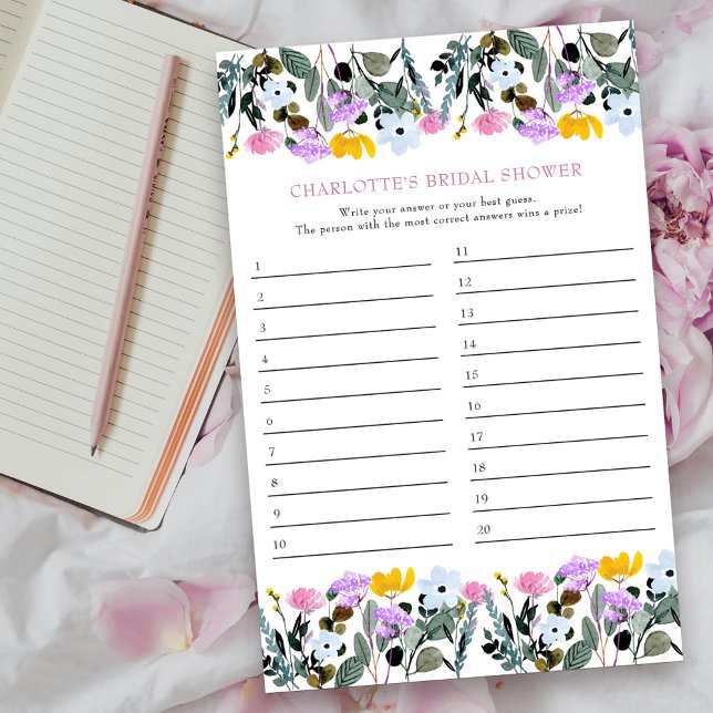 Juego de ducha de novia Tarjeta de respuesta de ja (Shower game answer card from my Wildflower Lawn Collection.
)