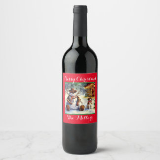 Juego de etiquetas para botellas de bovino Snowman