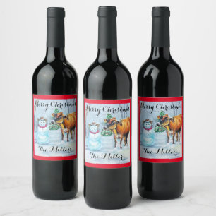 Juego de etiquetas para botellas de bovino Snowman