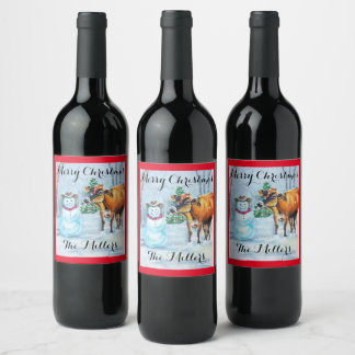 Juego de etiquetas para botellas de bovino Snowman
