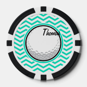 Juego De Fichas De Póquer Bola de golf; Aqua Green Chevron