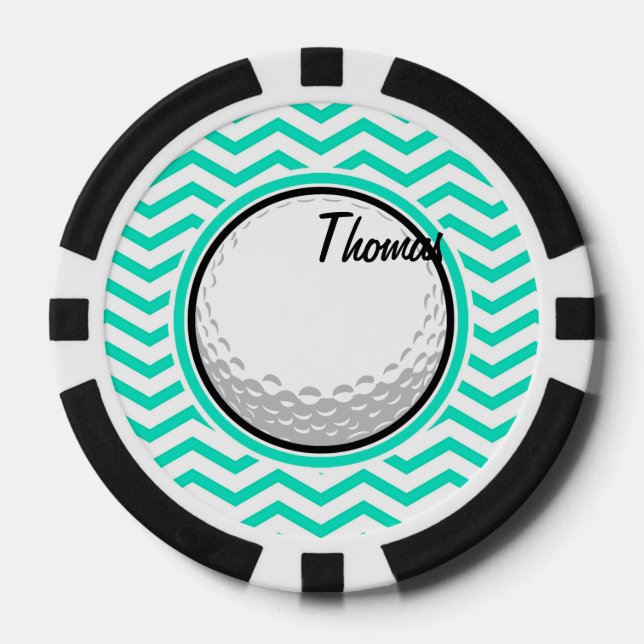 Juego De Fichas De Póquer Bola de golf; Aqua Green Chevron (Anverso)