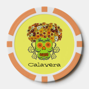 Juego De Fichas De Póquer Calavera de Azúcar Floral