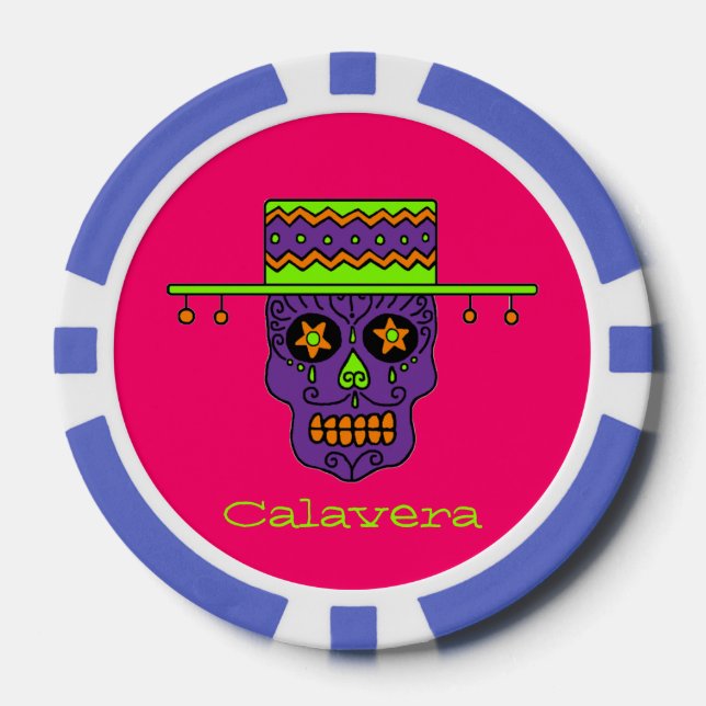 Juego De Fichas De Póquer Calavera de azúcar gaucho (Anverso)