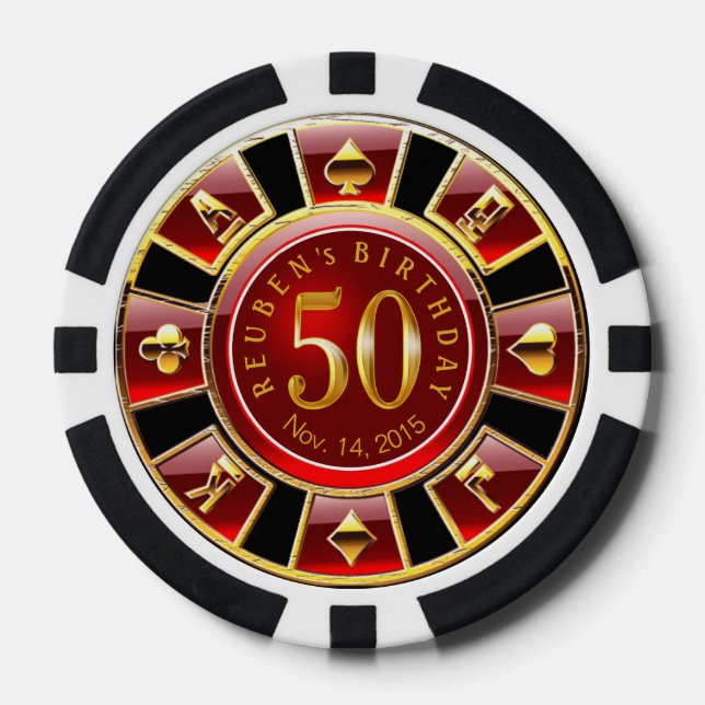 Juego De Fichas De Póquer Casino Vegas Chip Rojo y Negro (Anverso)