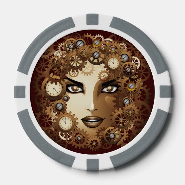 Juego De Fichas De Póquer Chica Steampunk Retrato póker_chips (Anverso)