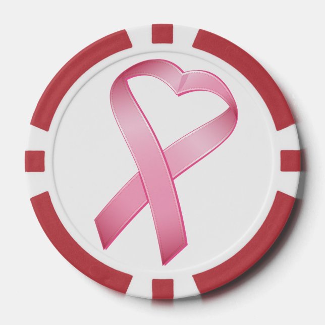 Juego De Fichas De Póquer Cinta de cáncer de corazón rosado (Anverso)
