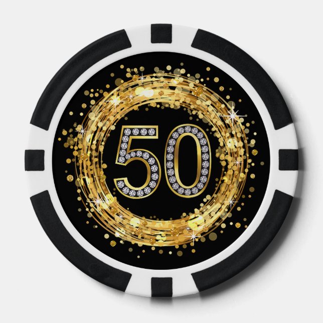 Juego De Fichas De Póquer Diamante Número 50 Purpurina Bling Confetti | oro (Anverso)
