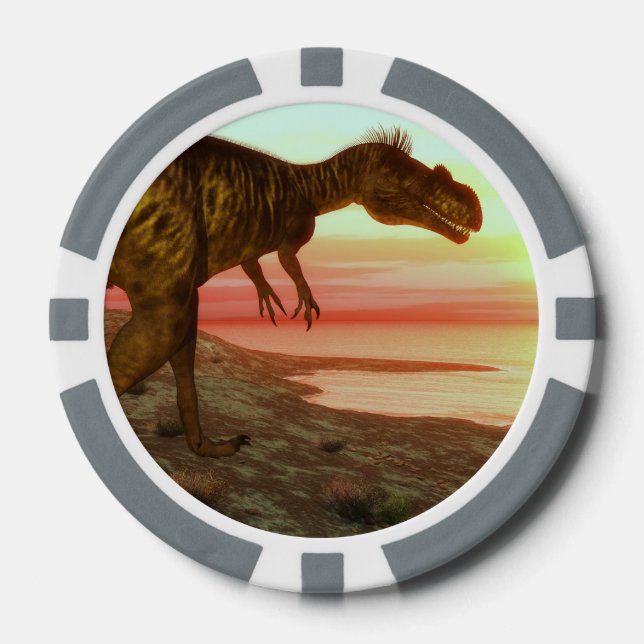 Juego De Fichas De Póquer Dinosaurio Megalosaurio caminando hacia el océano (Anverso)