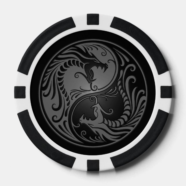 Juego De Fichas De Póquer Dragón Yin Yang gris y negro (Anverso)