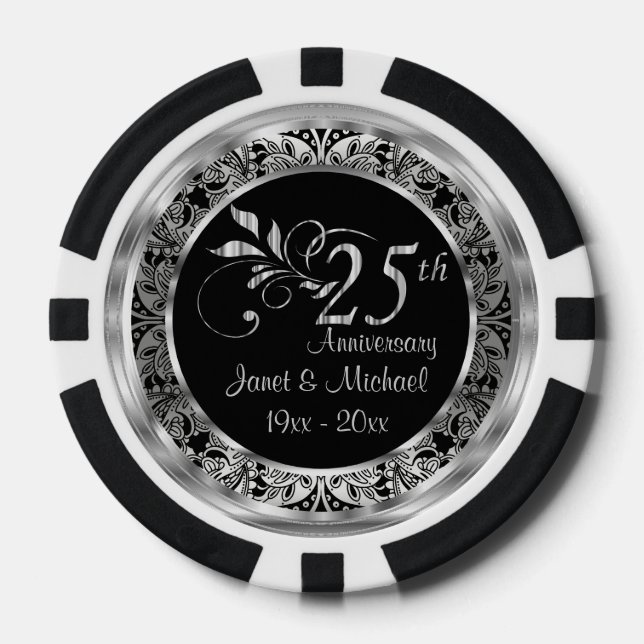 Juego De Fichas De Póquer Elegante 25° aniversario Boda de Plata (Anverso)