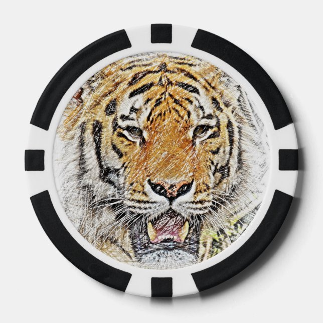 Juego De Fichas De Póquer Esbozo del tigre salvaje - Tema Safari (Anverso)