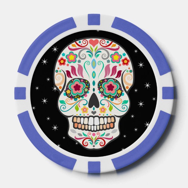 Juego De Fichas De Póquer Feliz Muertos - Sugar Skull Personalizado Chips de (Anverso)