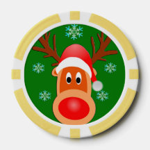 Feliz Navidad Deer Clay Poker Chips, Amarillo