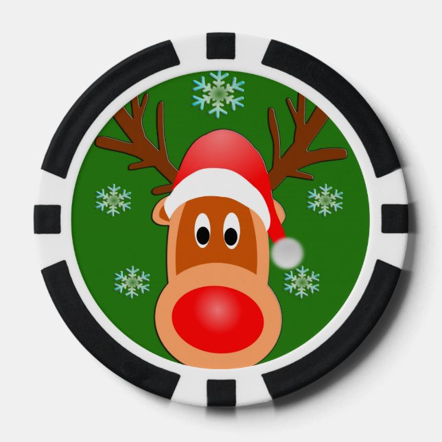 Juego De Fichas De Póquer Feliz Navidad Deer Clay Poker Chips, Negro (Anverso)