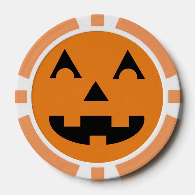 Juego De Fichas De Póquer Halloween Jack O Lantern Pumpkin Face (Anverso)