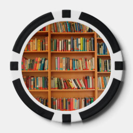 Juego De Fichas De Póquer Libros en fondo de estantería