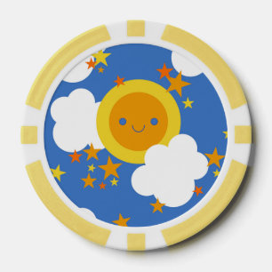 Juego De Fichas De Póquer Luna Kawaii Caída, Estrellas, Sol