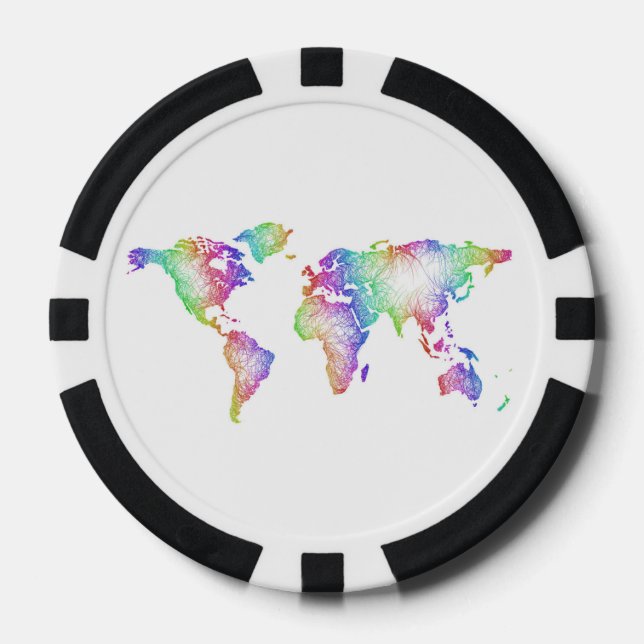 Juego De Fichas De Póquer Mapa del mundo del arco iris (Anverso)