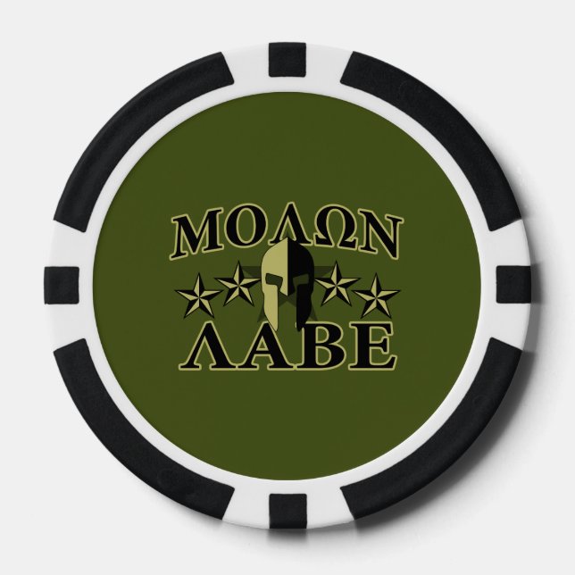 Juego De Fichas De Póquer Molon Labe Spartan 5 estrellas Olive Green (Anverso)
