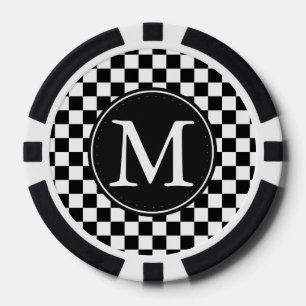 Juego De Fichas De Póquer Monograma de Cuadrados a Cuadros Negros y Blancos