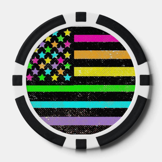 Juego De Fichas De Póquer Neon American flag personalizable poker chips (Anverso)
