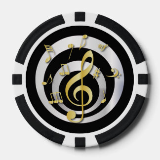 Juego De Fichas De Póquer Notas Musicales Retro 3D Effect Gold y Silver