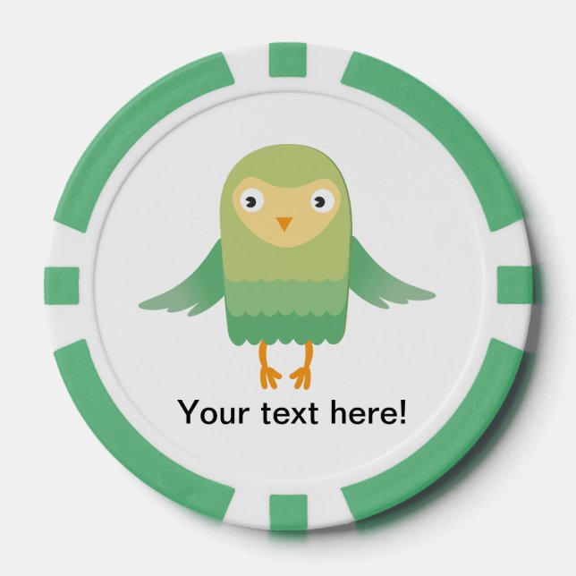 Juego De Fichas De Póquer Personalizado de búho verde (Anverso)