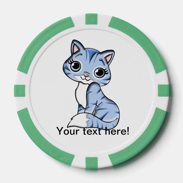 Juego De Fichas De Póquer Personalizado de gato azul (Anverso)
