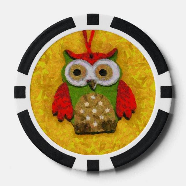 Juego De Fichas De Póquer Pintura de búho (Anverso)