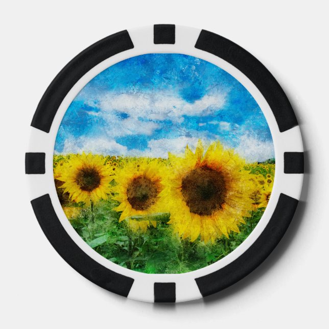 Juego De Fichas De Póquer Pintura de girasoles (Anverso)
