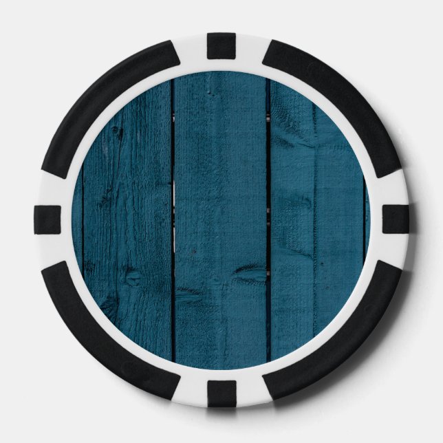 Juego De Fichas De Póquer Placas de madera pintadas de azul (Anverso)