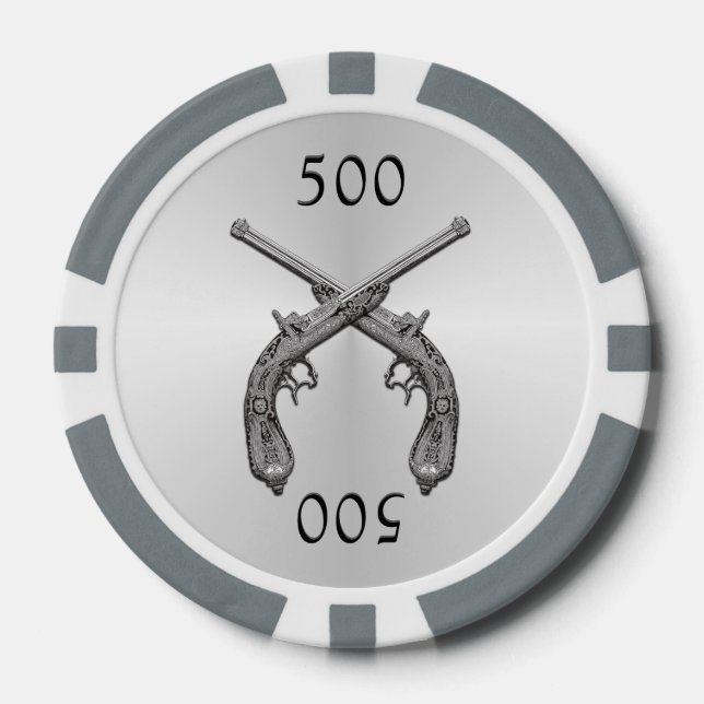 Juego De Fichas De Póquer Plata de pistolas de duelo (Anverso)