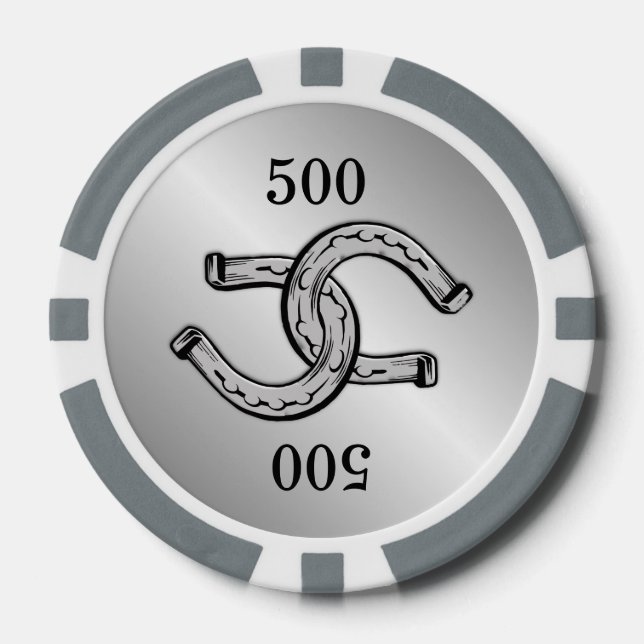 Juego De Fichas De Póquer Populares herraduras afortunadas en plata (Anverso)