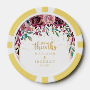 Juego De Fichas De Póquer Rubor Flowers Stripes Gold Confetti Wedding Favor