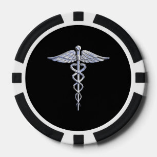 Juego De Fichas De Póquer Símbolo médico cromado como Caduceus